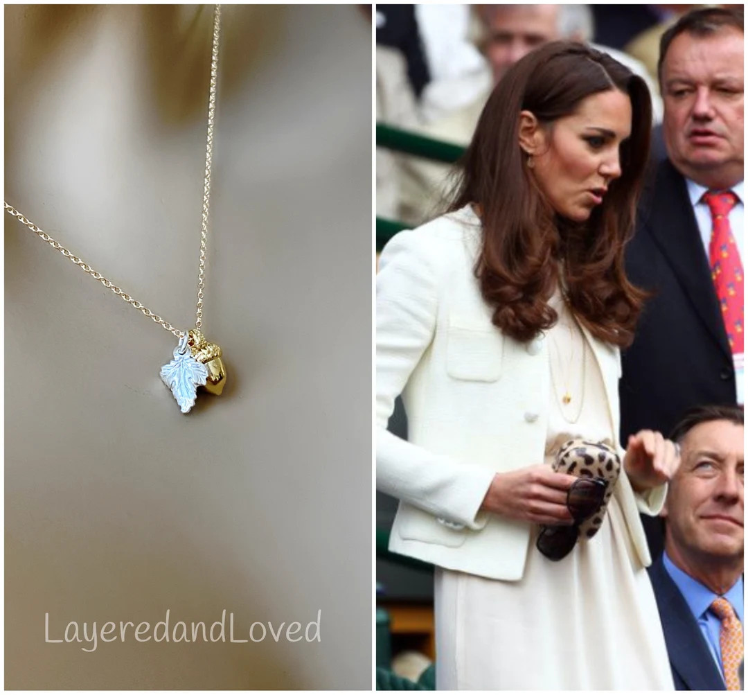 14k Gold Filled Acorn Necklace: Mixed Metal Oak Leaf Charm, Kate Middleton Inspired Royal Jewelry... | Etsy (Global)