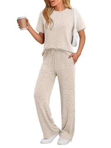 LILLUSORY 2 Piece Lounge Sets for Women Matching Summer Travel Outfits Spring Capsule Wardrobe Cruise Sets Cute Casual Pajamas Maternity 2026 Airport Clothes Apricot S | Amazon (US)