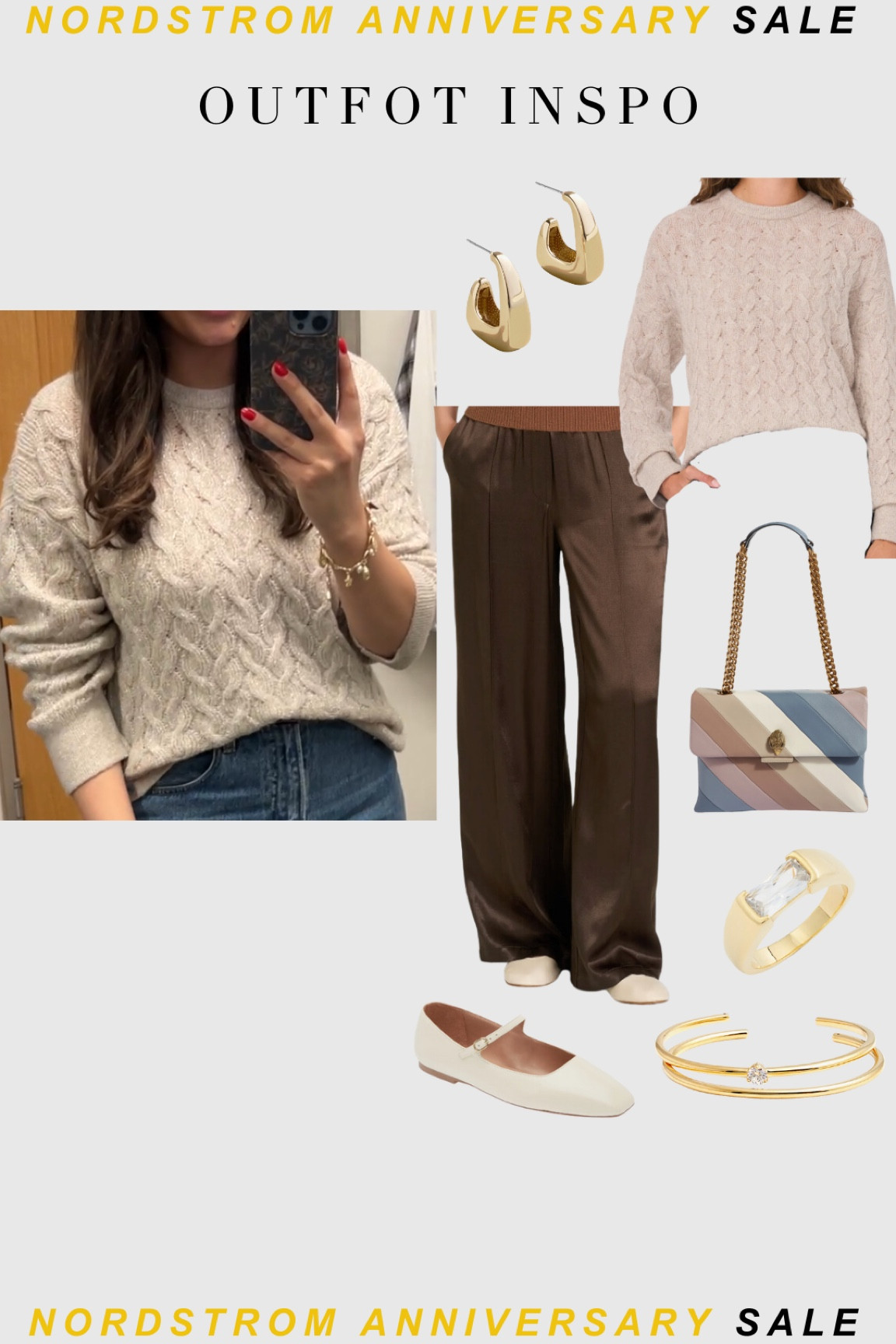 Obsessing over this sweater! It has a beautiful cable knit stitching pattern and sparkle detail throughout the sweater!  I’m wearing an xs in the sweater and think it would be so cute paired with these satin pants. The ballet flats were so cute I had to take them home with me as well 😍 (I would recommend sizing down a half size in the shoes). 

#LTKStyleTip #LTKShoeCrush #LTKxNSale