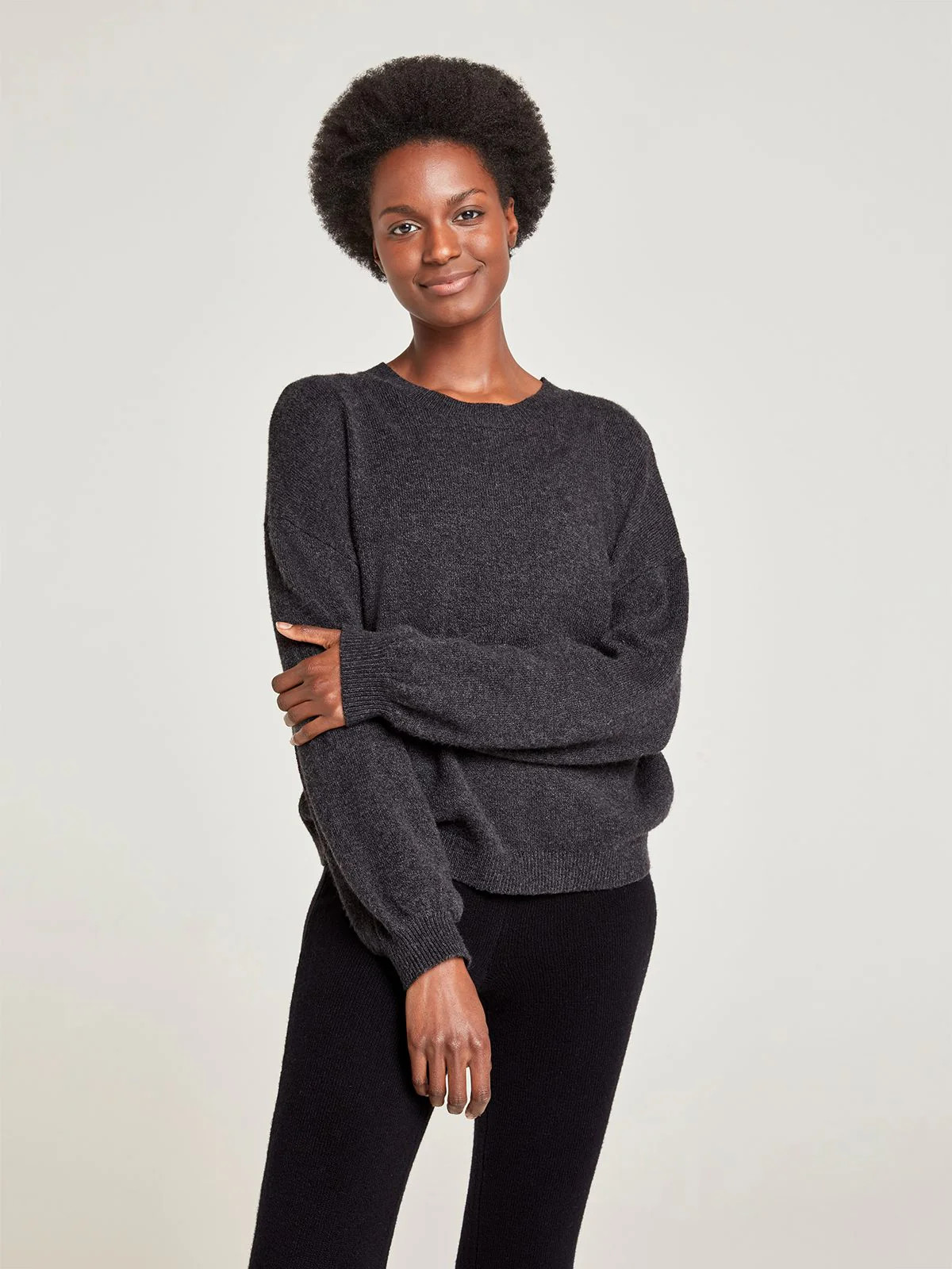 Lucille Organic Cotton Fluffy Balloon Sleeve Jumper - Charcoal Grey | Thought (Global)