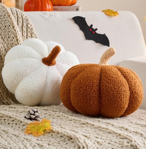 Vdoioe Fall Decor Pumpkin Pillow, 2 Pcs Halloween Pumpkin Shaped Throw Pillow 11.8 x 6 Inch Fall Decorations Pumpkin Decor for Halloween Thanksgiving Bedroom Sofa Couch | Amazon (US)