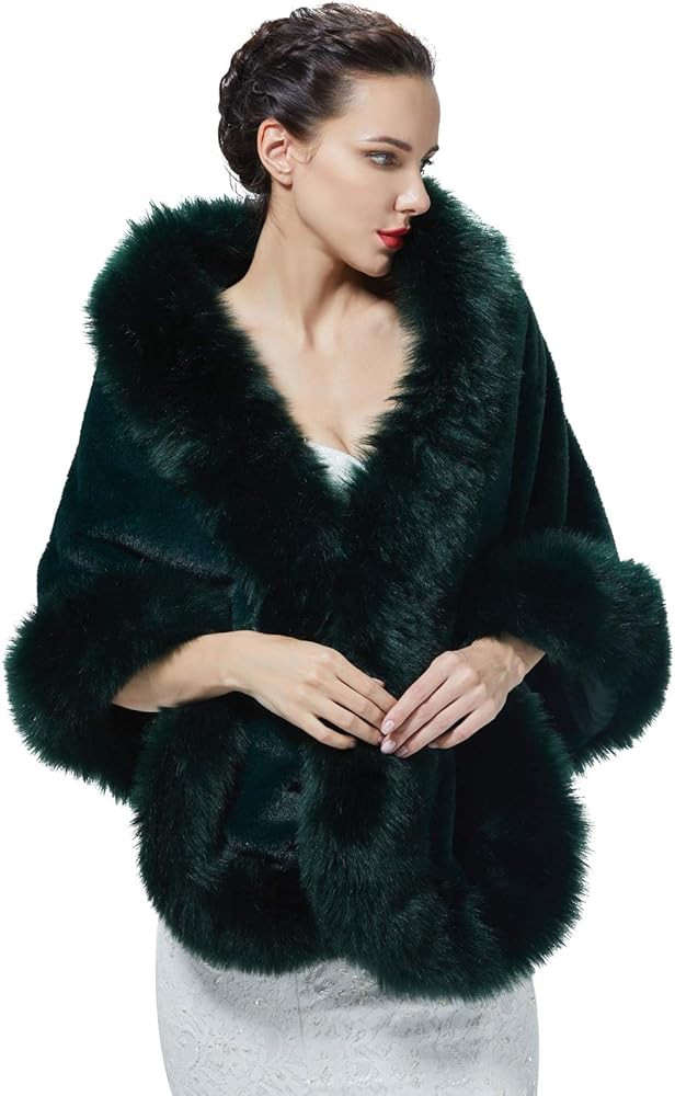 BEAUTELICATE Faux Fur Wrap Shawl Women’s Large Cape Stole Bridal Bridesmaids Shrug for Winter W... | Amazon (UK)