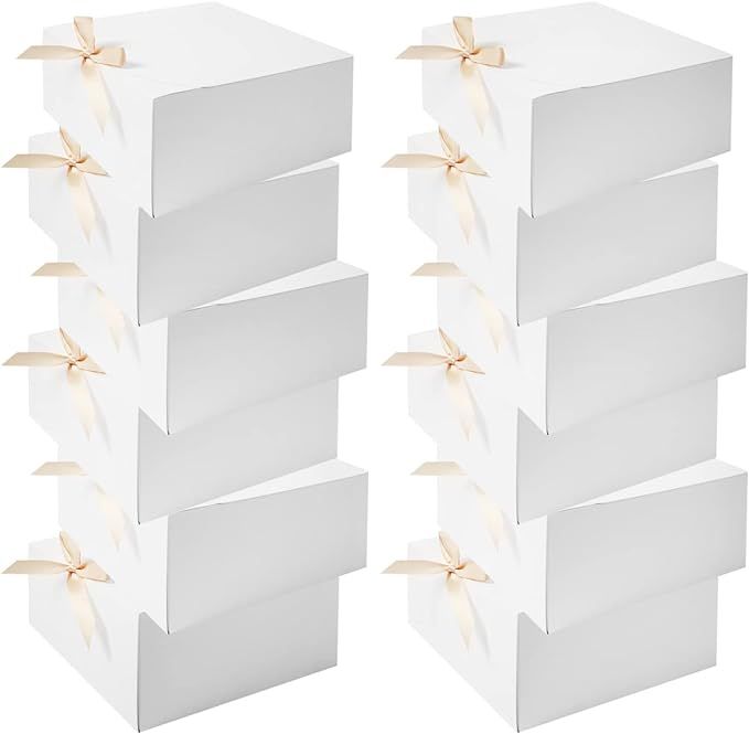 WLUSEAXI 12pack Gift Boxes with Lids,White Gift Boxes Bulk with Gold Bow Ribbon,Bridesmaid Propos... | Amazon (US)