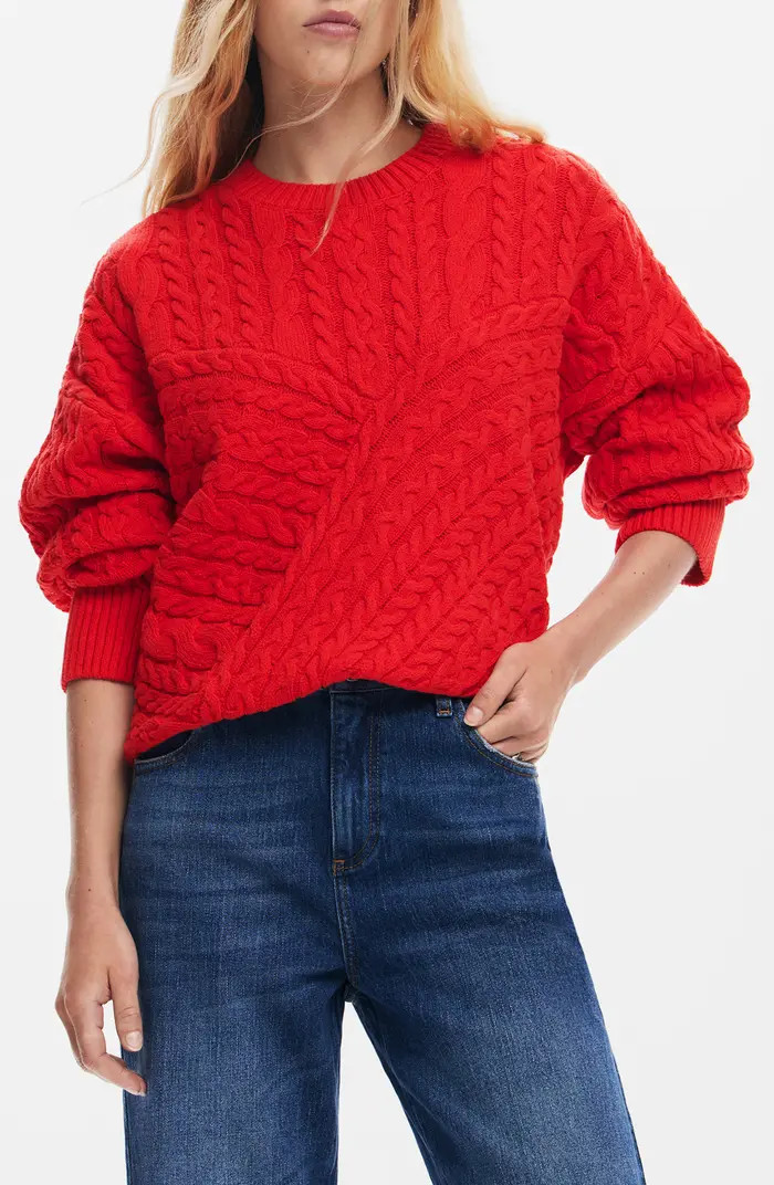 Desigual Exeter Cable Crewneck Sweater | Nordstrom | Nordstrom