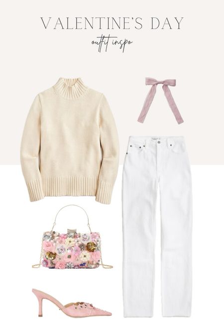 Valentine’s Day outfit idea, cream sweater, white jeans with pink accessories, monochromic outfit 

#LTKfindsunder100 #LTKstyletip