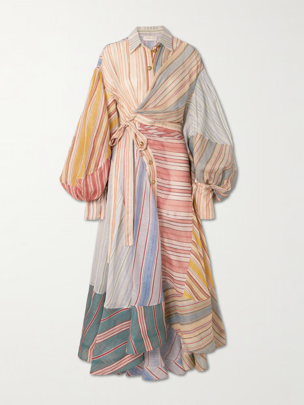 Zimmermann - Rebellion Patchwork Striped Linen And Silk-blend Voile Midi Wrap Dress - Multi | NET-A-PORTER (US)