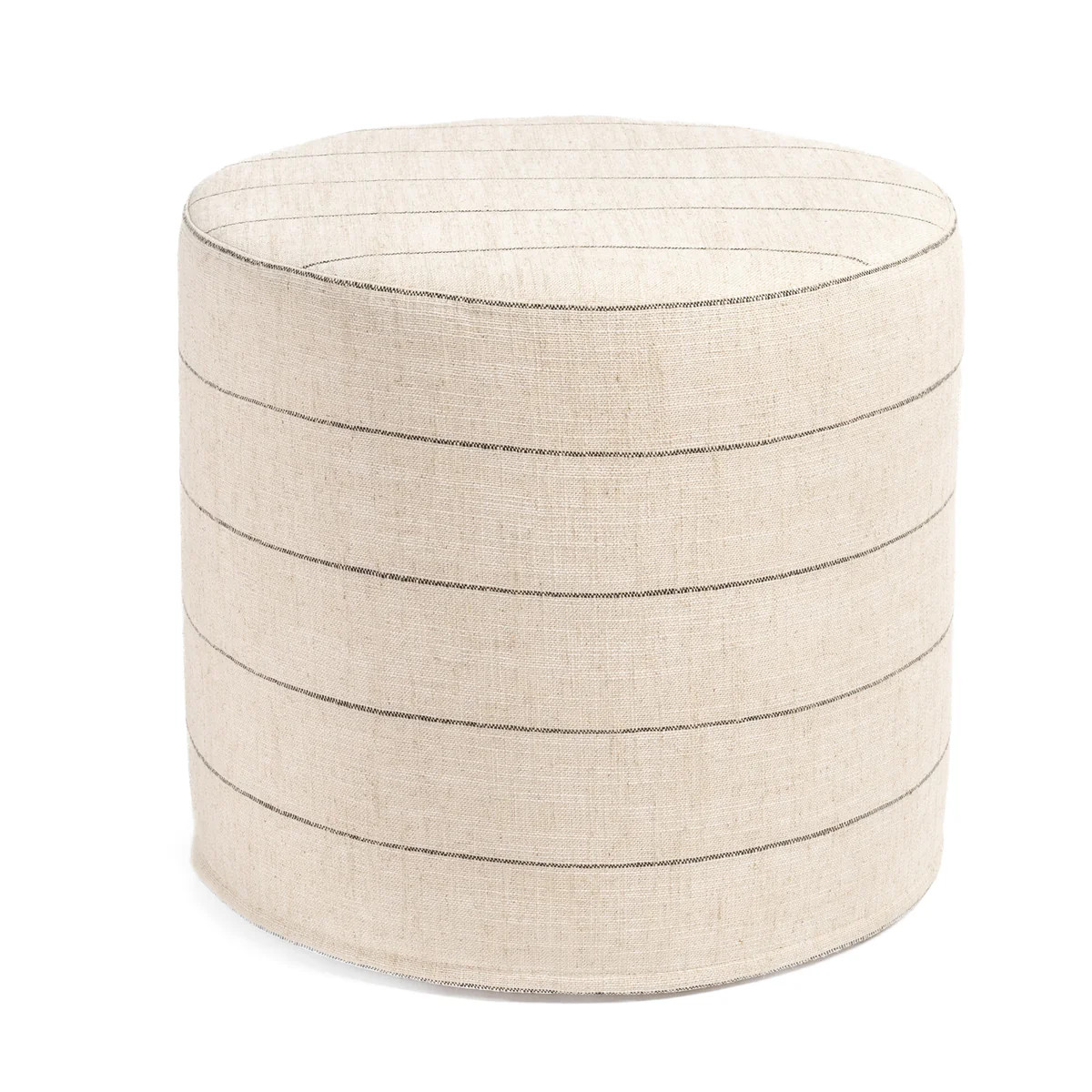 Dunrobin Stripe 18x16 Round Ottoman, Burlap | Tonic Living