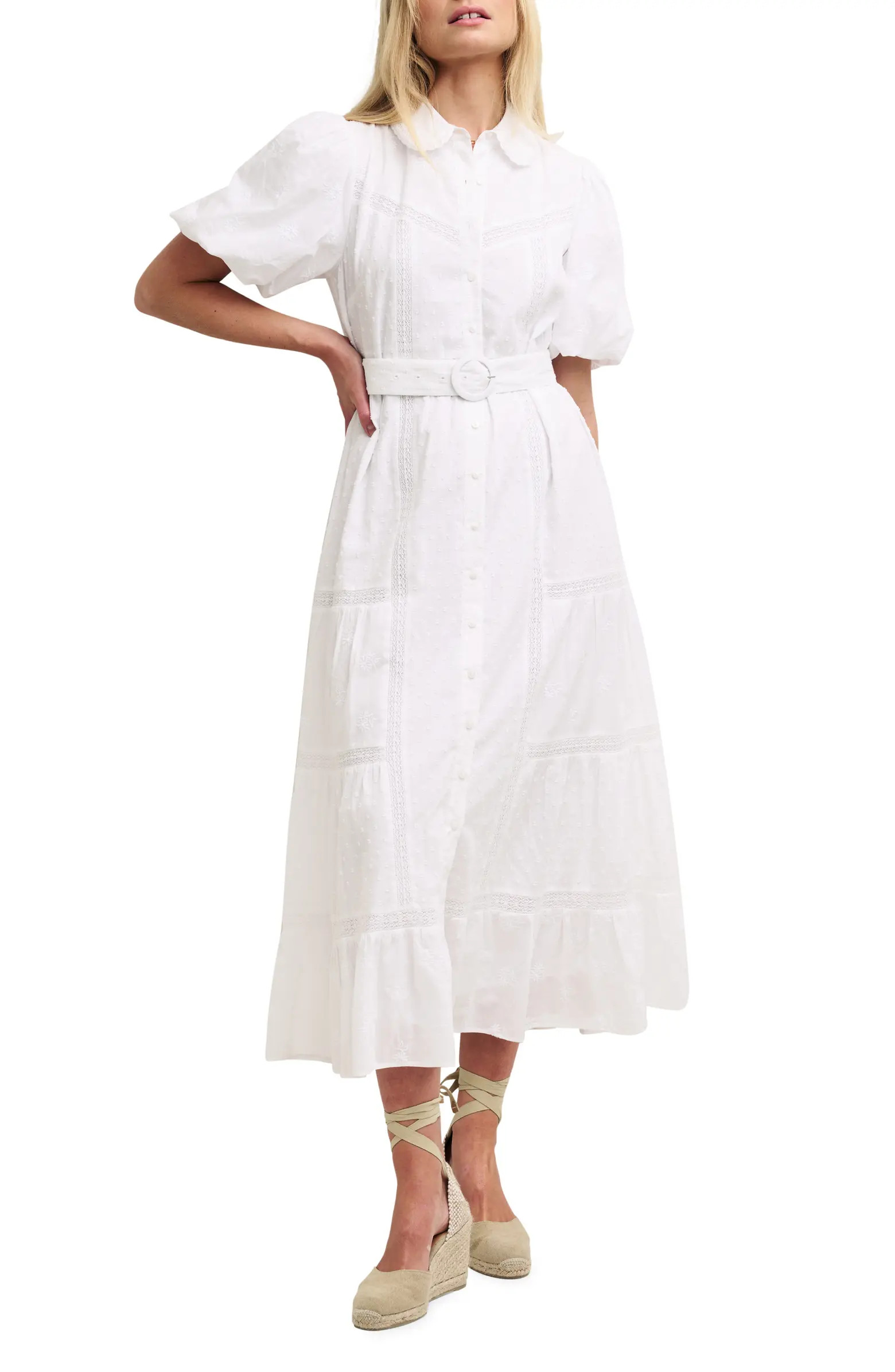 Jessie Belted Lace Trim Organic Cotton Maxi Dress | Nordstrom