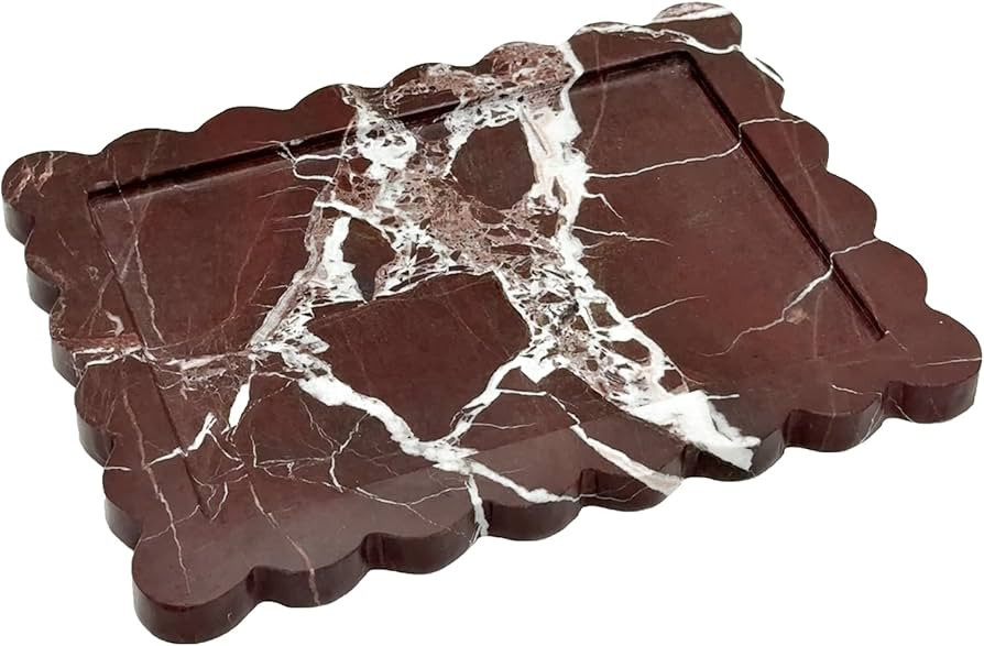 Real Natural Red Marble Tray, Luxury Scalloped Marble Tray, Decorative Rectangle Marble Tray for ... | Amazon (US)