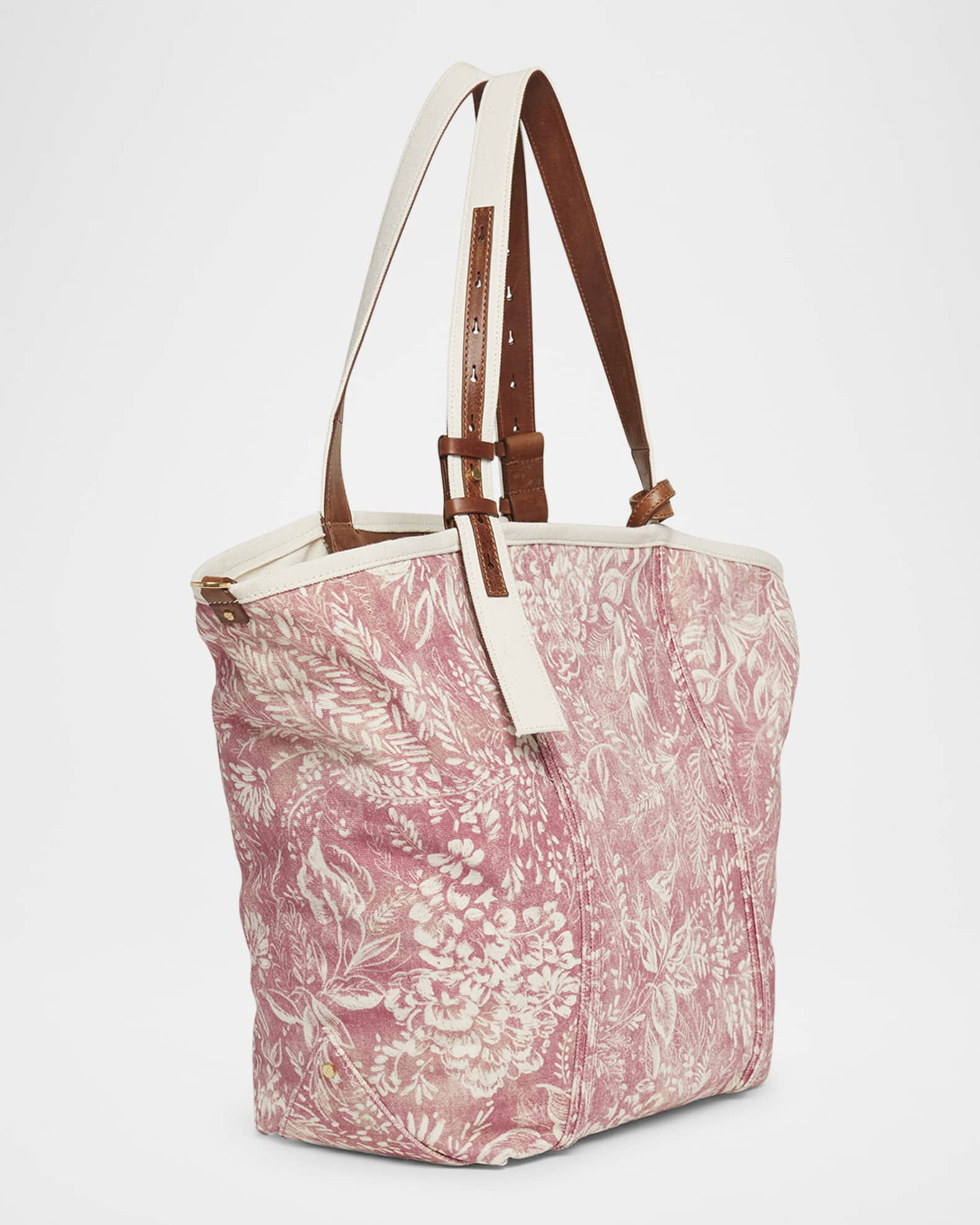 East-West Toile de Jouy Printed Canvas Tote Bag | Neiman Marcus