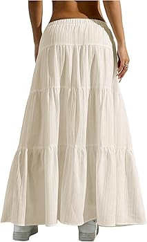 Verdusa Women's Long Maxi Skirt 2026 Boho Flowy Flared Ruffle Skirts Beach Vacation Spring Going ... | Amazon (US)