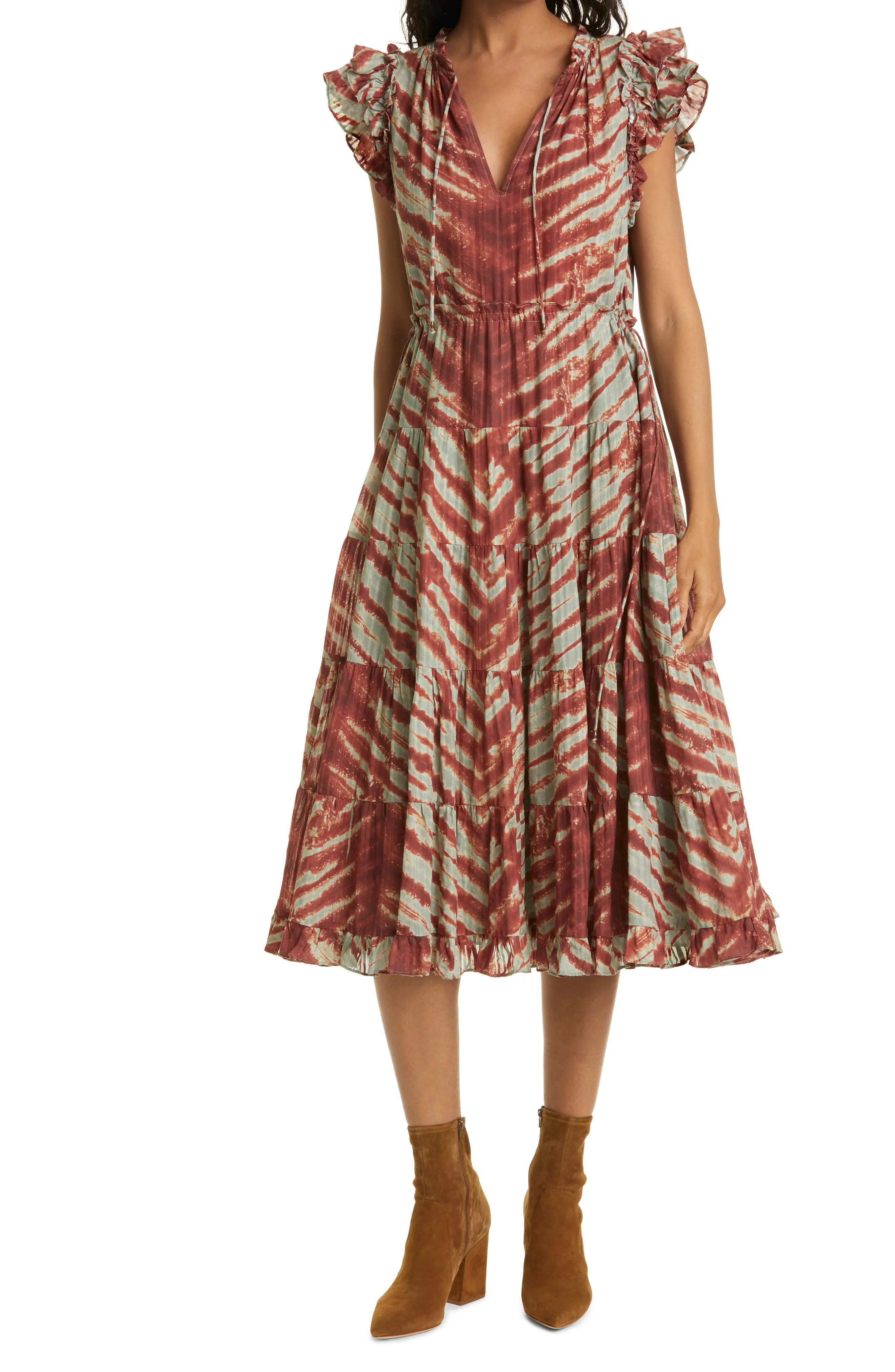 Ulla Johnson Tie Dye Cotton Blend Woven Dress, Size 10 in Canyon at Nordstrom | Nordstrom