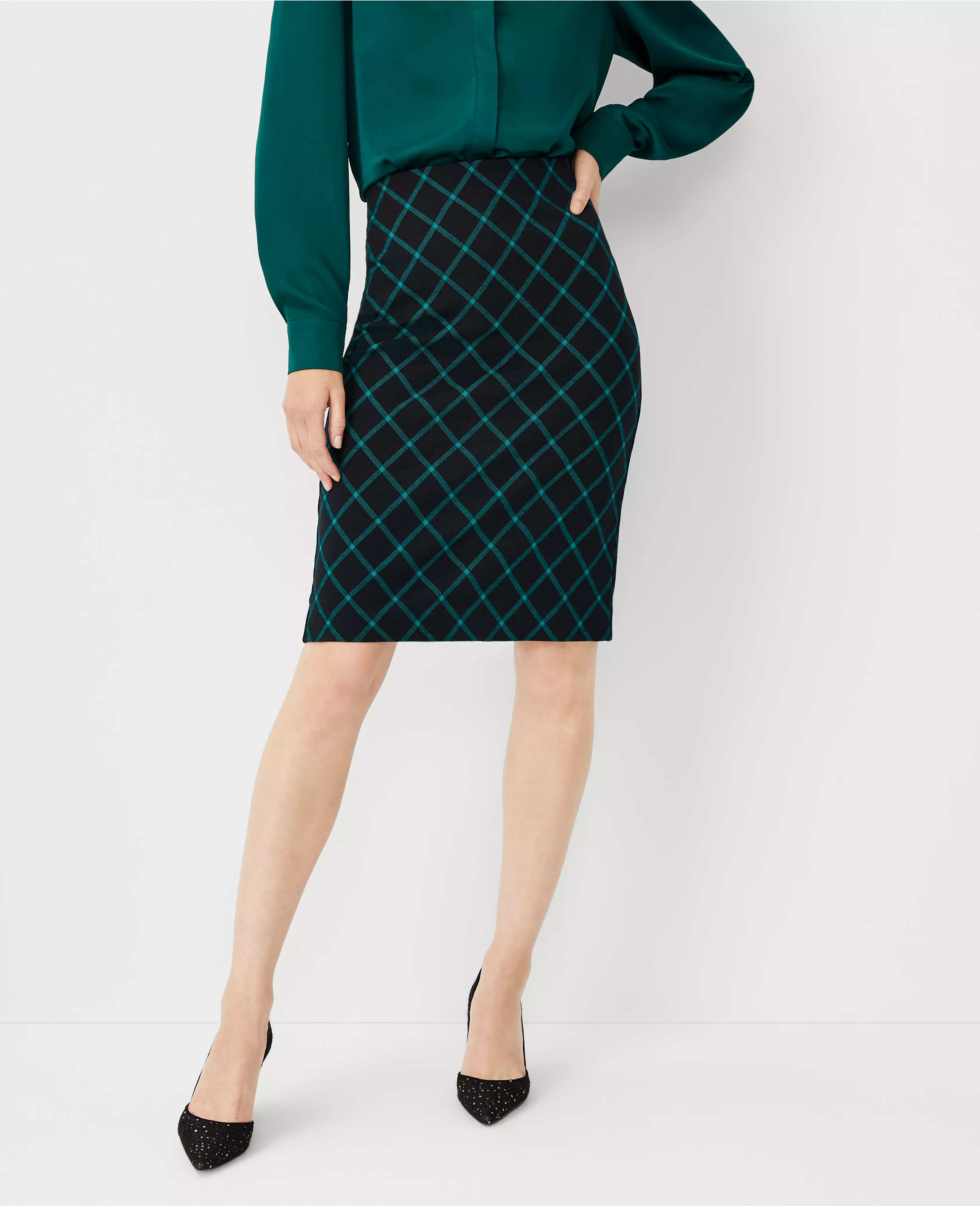 Windowpane Pull On Pencil Skirt | Ann Taylor (US)