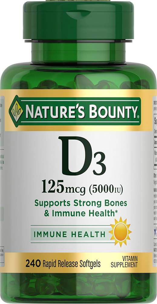 Nature's Bounty Vitamin D3 5000 IU Softgels, Rapid Release, Immune Support, Vitamin D Supplements... | Amazon (US)