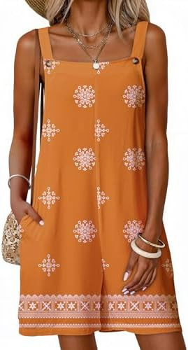 Dokotoo Women's Casual Rompers Loose Overalls One Piece Sleeveless Printed Wide Leg Short Pant Ju... | Amazon (US)