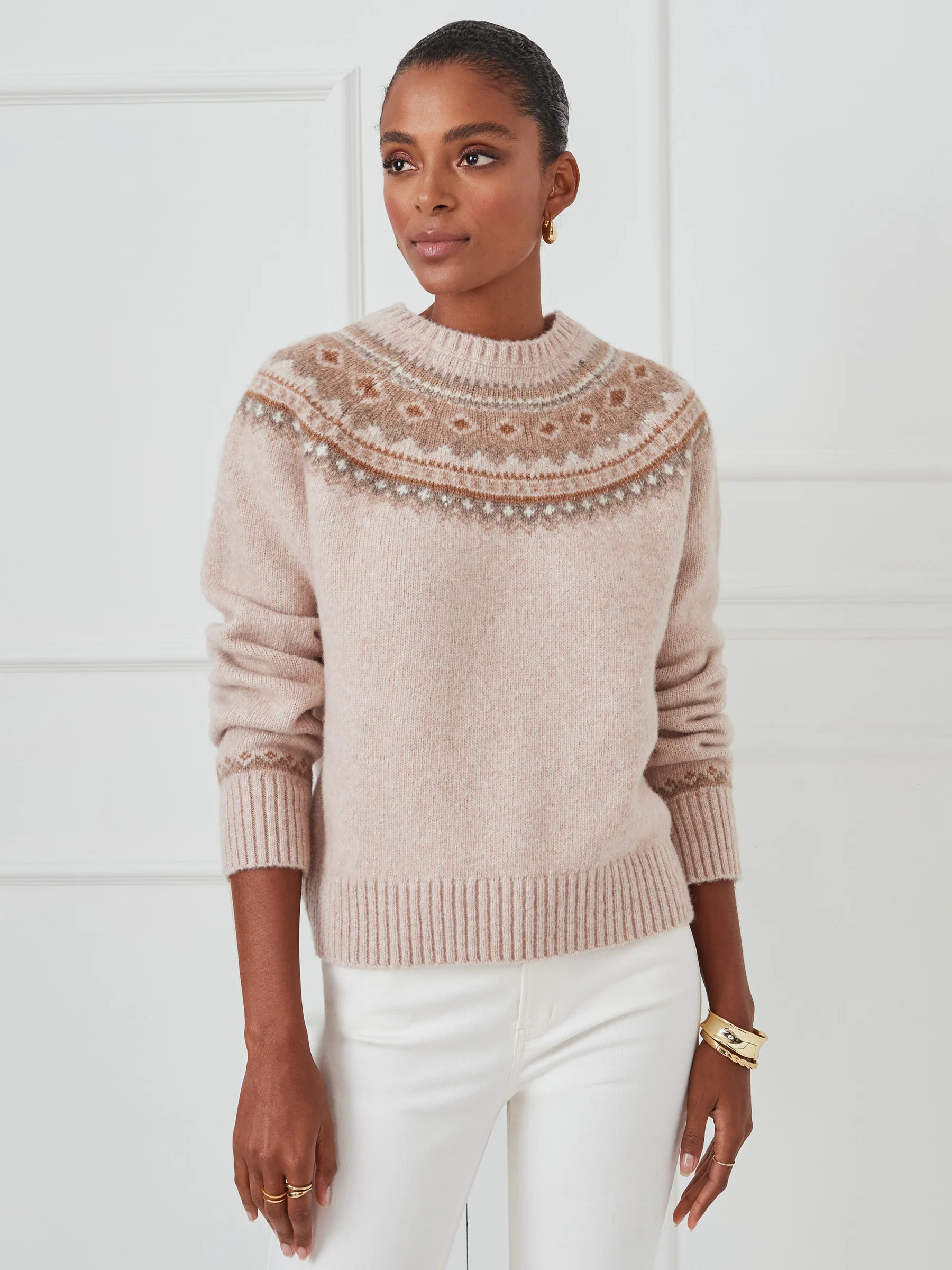 Lt_Camel/Camel Fairisle Joey Sweater | Women's Sweaters | J.McLaughlin | J.McLaughlin