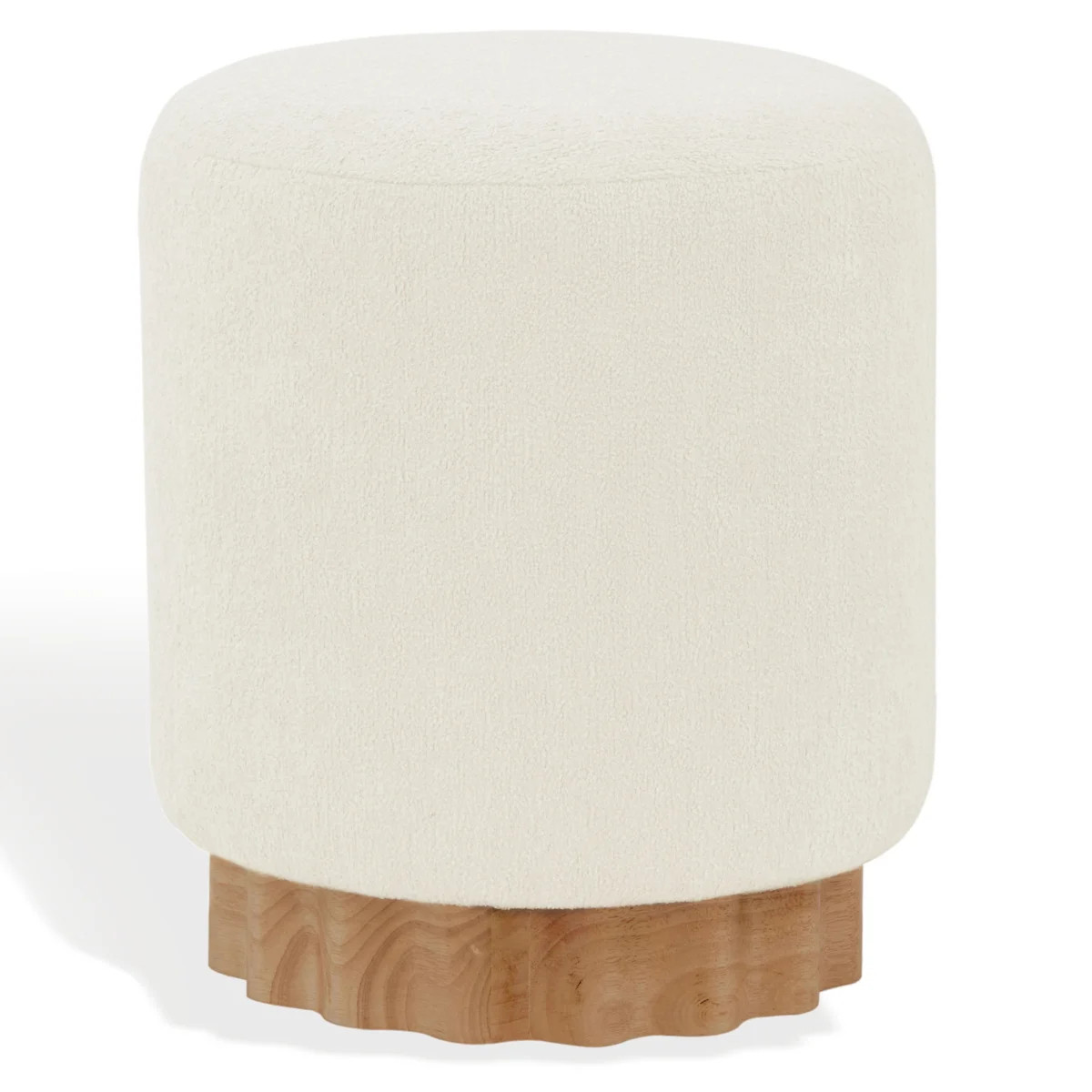 Willner Round Boucle Polyester Ottoman with Solid and Manufactured Wood Frame | Wayfair North America