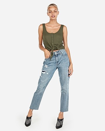 express one eleven waffle knit henley tank | Express