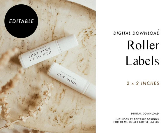Essential Oil Roller Labels || Editable Digital Download || Young Living || Simple Minimalist Mod... | Etsy (US)