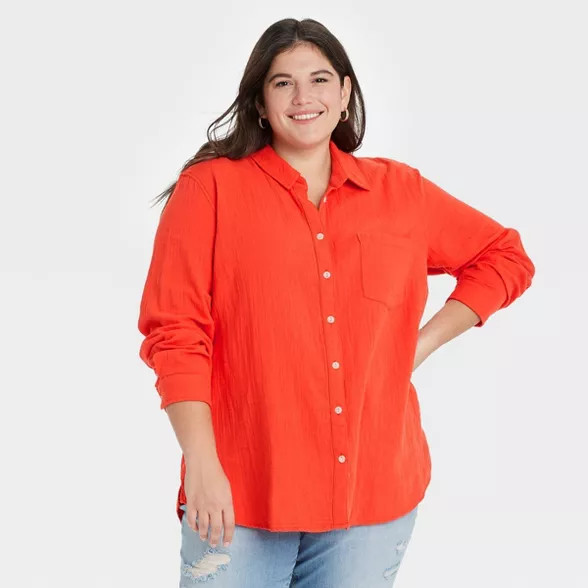 Women's Long Sleeve Gauze Button-Down Shirt - Universal Thread™ | Target