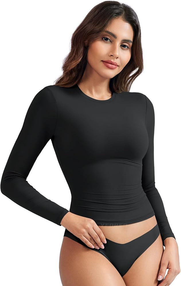 YEOREO Long Sleeve Shirts for Women y2k Tops Double Lined Basic Tee Crew Neck Going Out Sweeney W... | Amazon (US)