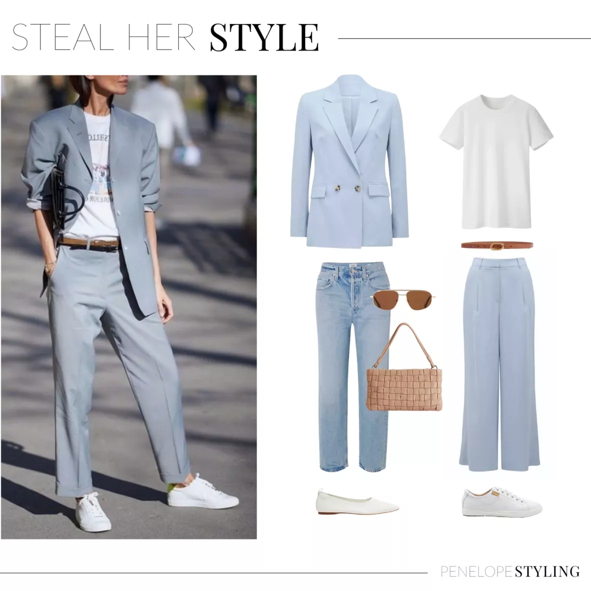 Light Blue Suit with Sneakers Outfits For Women (2 ideas & outfits