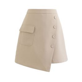 Buttoned Fake Pocket Flap Mini Skirt in Cream | Chicwish