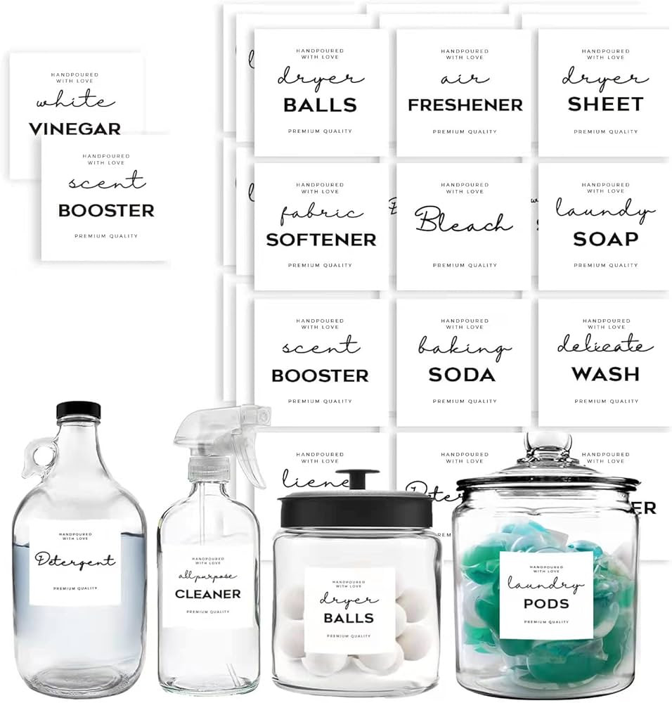 Minimalist Laundry Room Labels Set, v2croft 48 White Matte Stickers on Clear Canisters, Home Orga... | Amazon (US)