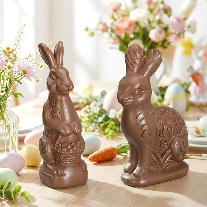 2 Pcs Easter Chocolate Bunny Decor Figurines Brown Resin Rabbit Statues Spring Tabletop Bunny Orn... | Amazon (US)