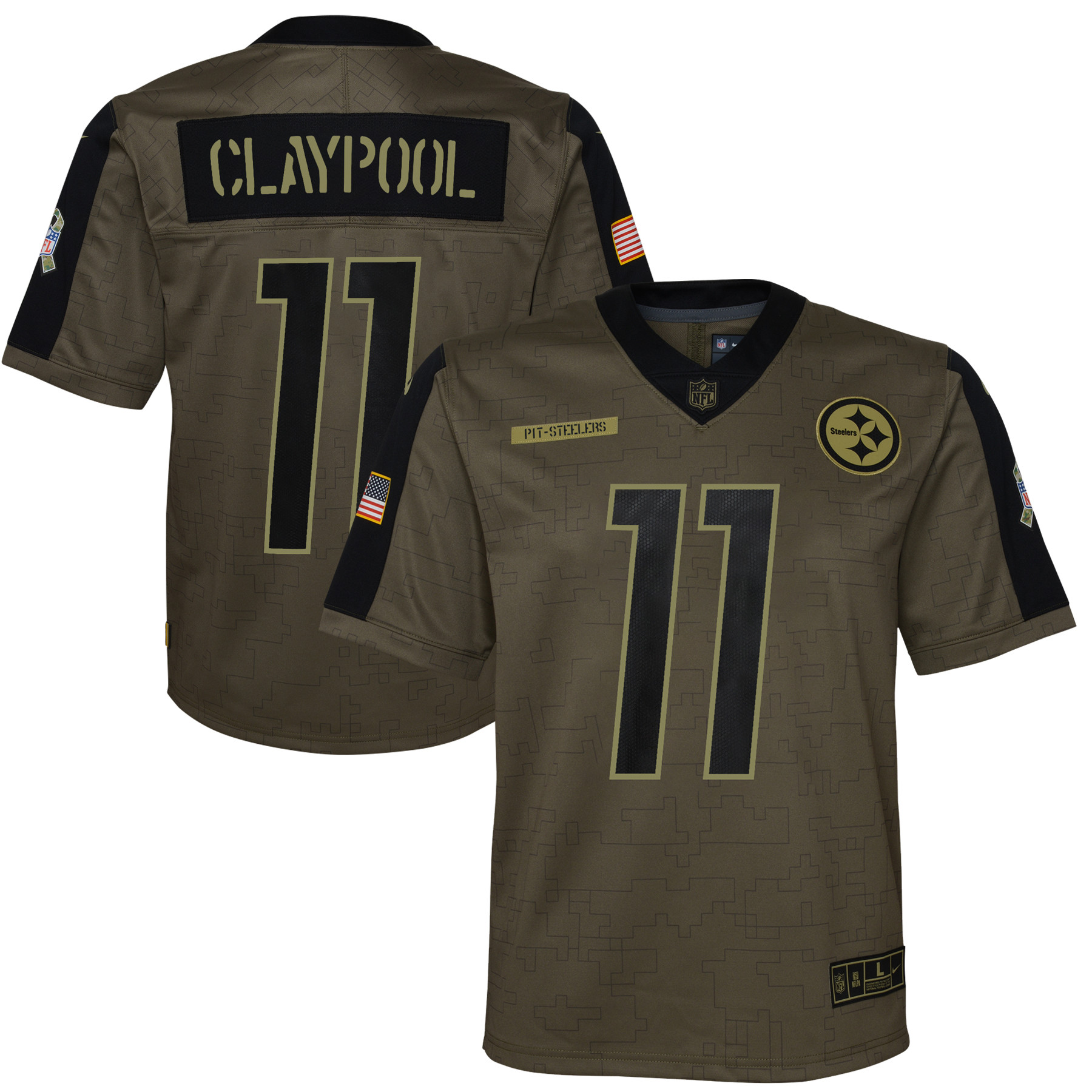 Youth Nike Chase Claypool Olive Pittsburgh Steelers Salute To Service Game Jersey | Fanatics