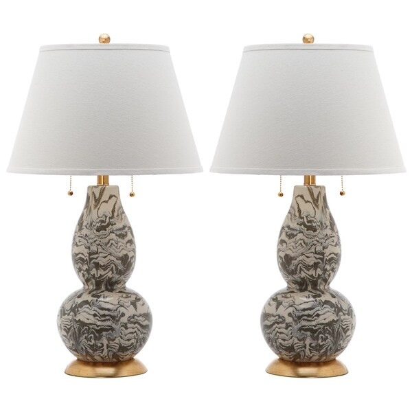 Safavieh Lighting 28.5-inch Grey and White Color Swirls Glass Table Lamp | Bed Bath & Beyond