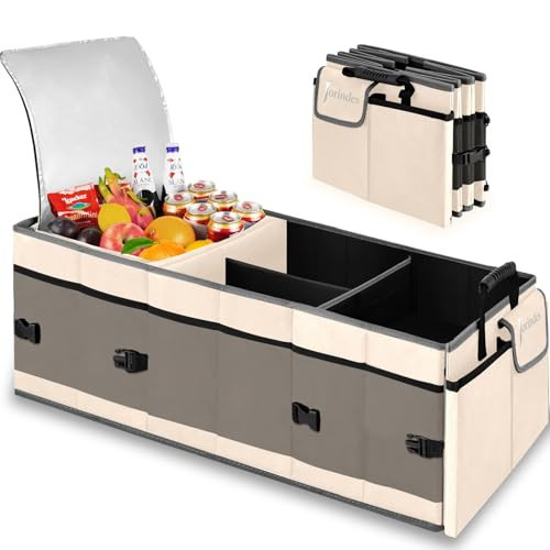 Trunk Organizer with Built-in Insulated Leak Proof Cooler Bag,Collapsible Cargo Organizer for SUV with Non Slip Bottom Strips,3 Large Compartments Foldable Waterproof Portable Car Storage Box | Amazon (US)