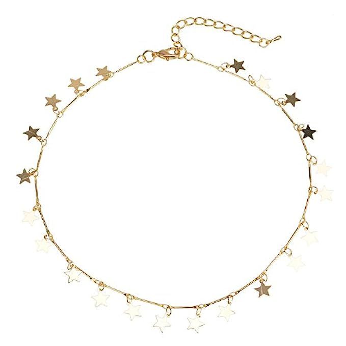 Manerson Lucky Star Choker Necklace Pendant Disc Chain Statement Necklace Women Girls | Amazon (US)