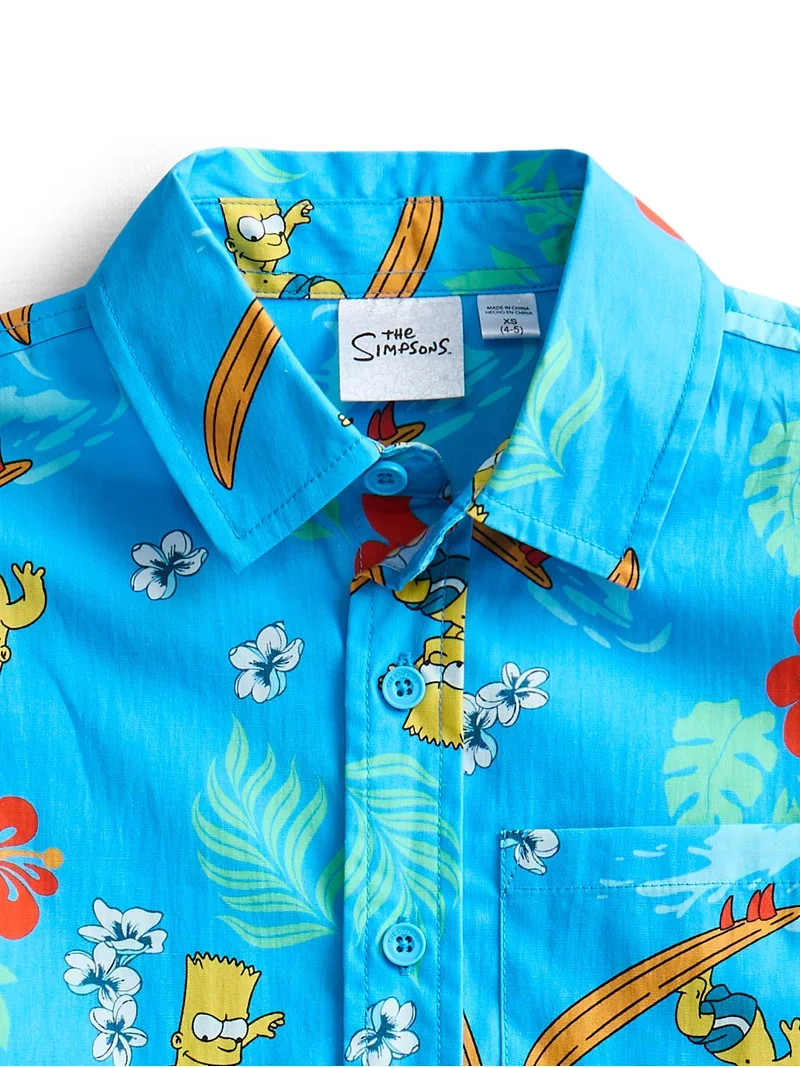 The Simpsons Boys Graphic Button Up Resort Shirt with Short Sleeves, Sizes 4-18 | Walmart (US)