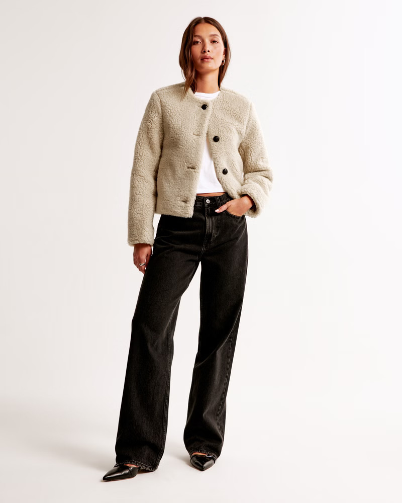 Collarless Sherpa Jacket | Abercrombie & Fitch (US)