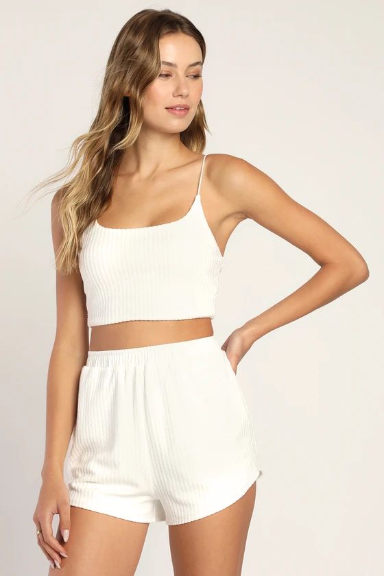 Lounge Around With Me White Ribbed Terry Knit Cami Tank | Lulus (US)