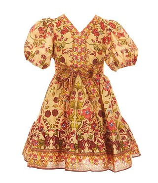 A Loves A Little Girls Batik Print Short Puff Sleeve Wrap Dress | Dillard's | Dillard's