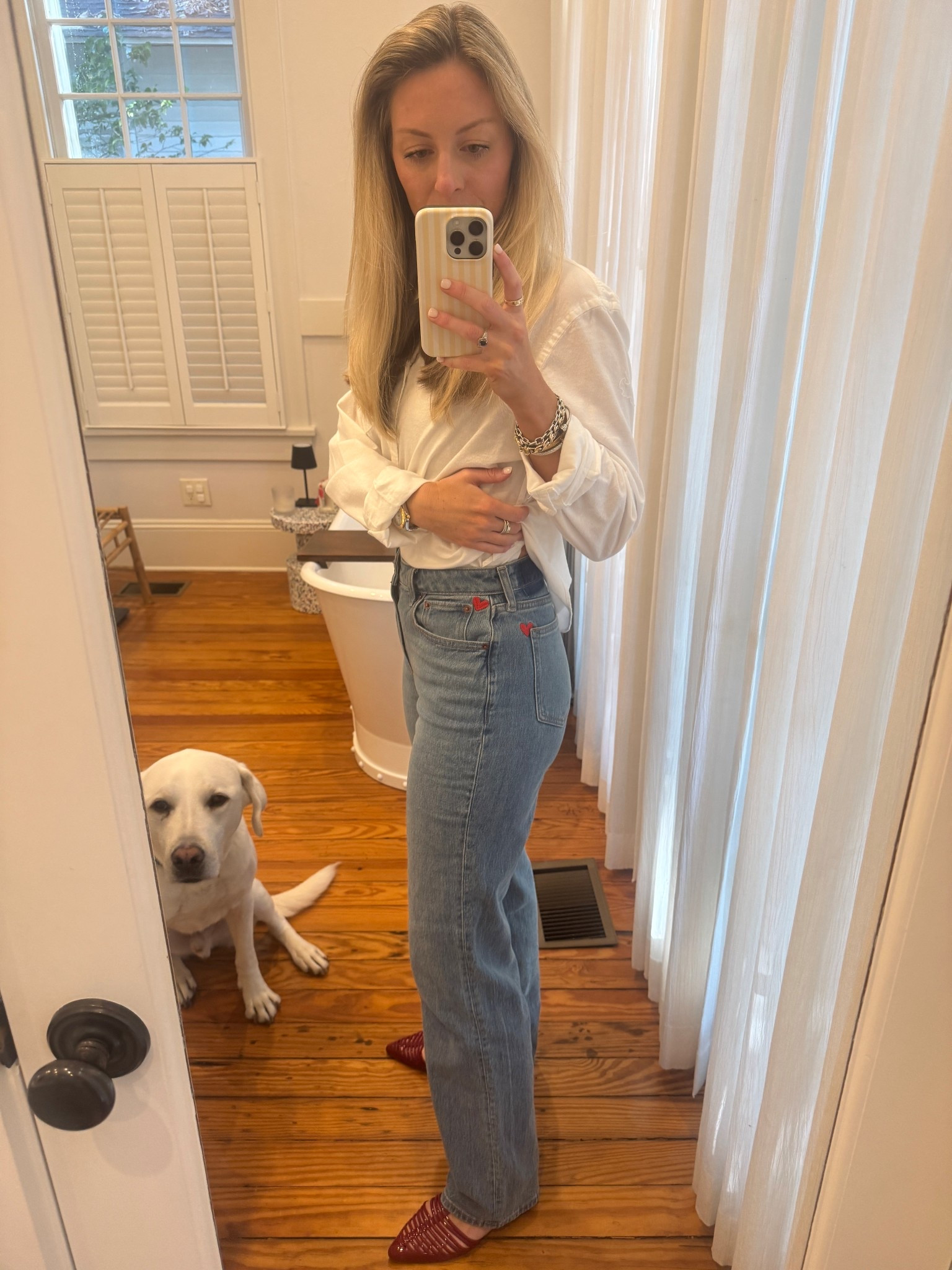 the perfect jeans that won’t break the bank w/ a cute little detail & the coolest 🍒 red flats 

#LTKFindsUnder100 #LTKSaleAlert #LTKFallSale