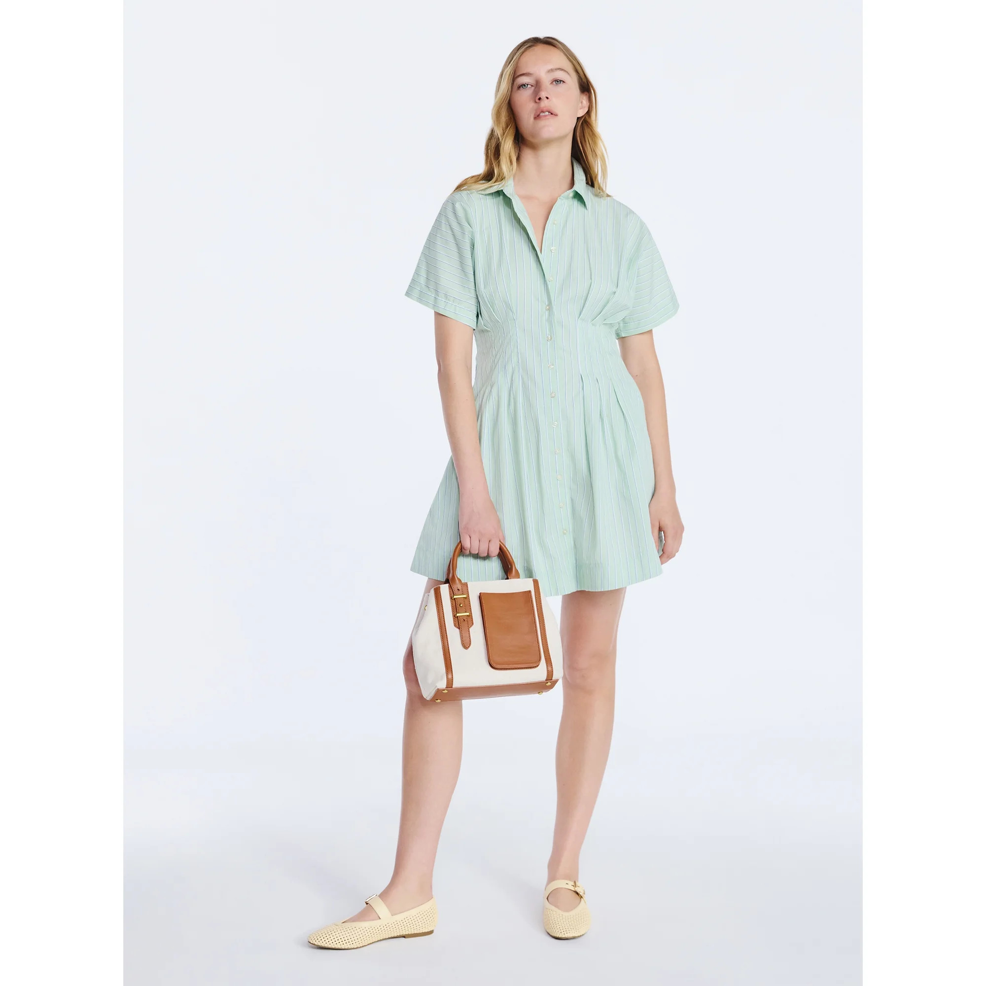 Free Assembly Women's Cotton Corset Mini Shirtdress with Short Sleeves, Sizes XS-XXL | Walmart (US)