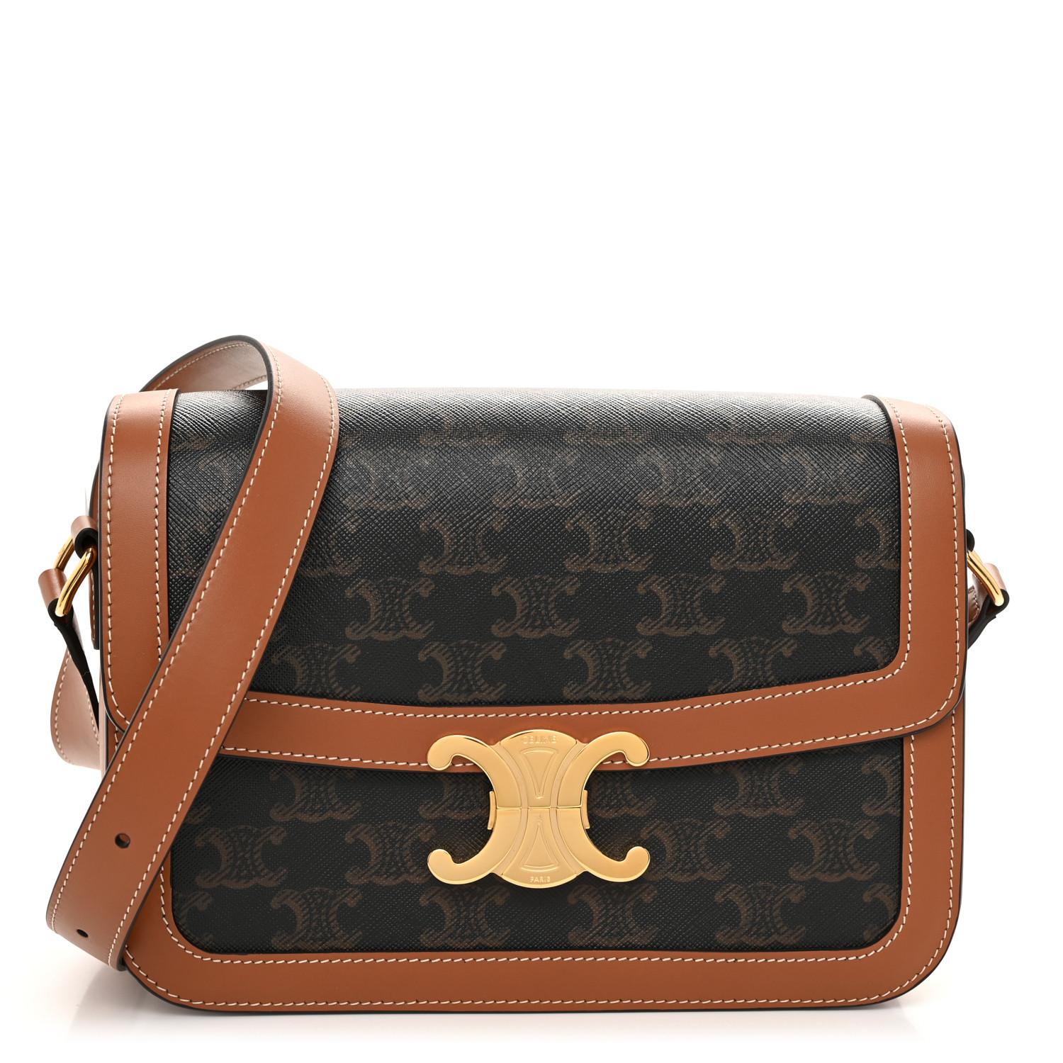 Triomphe Canvas Calfskin Medium Triomphe Bag Tan | FASHIONPHILE (US)