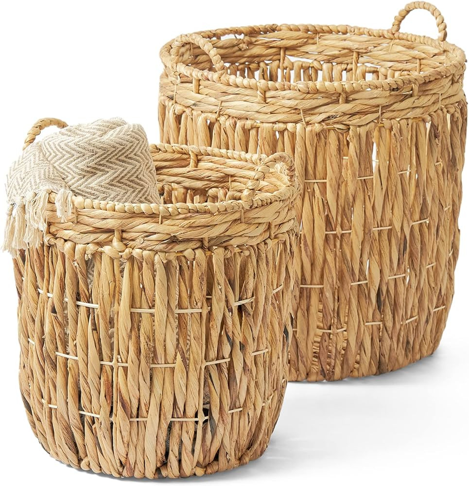 Artera Oversize Woven Storage Basket - Set of 2, XL Natural Wicker Floor Baskets for Blankets, Hu... | Amazon (US)