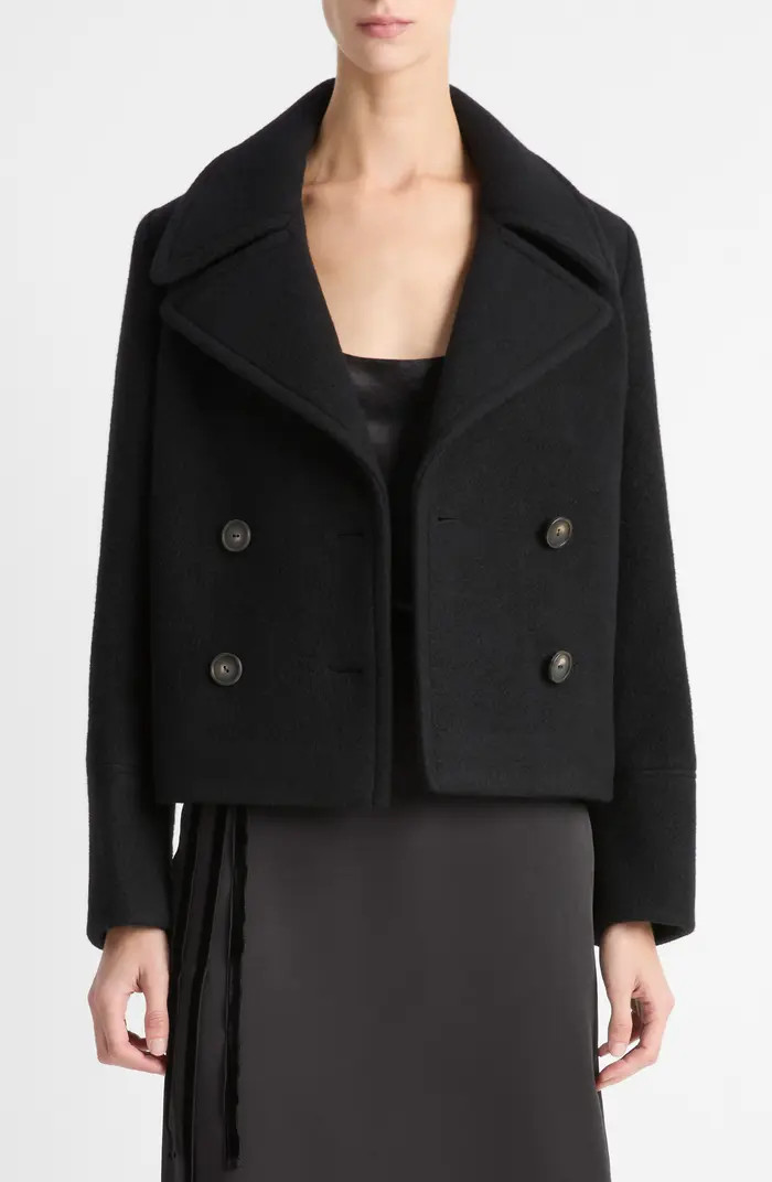 Vince Double Breasted Crop Boiled Wool Peacoat | Nordstrom | Nordstrom