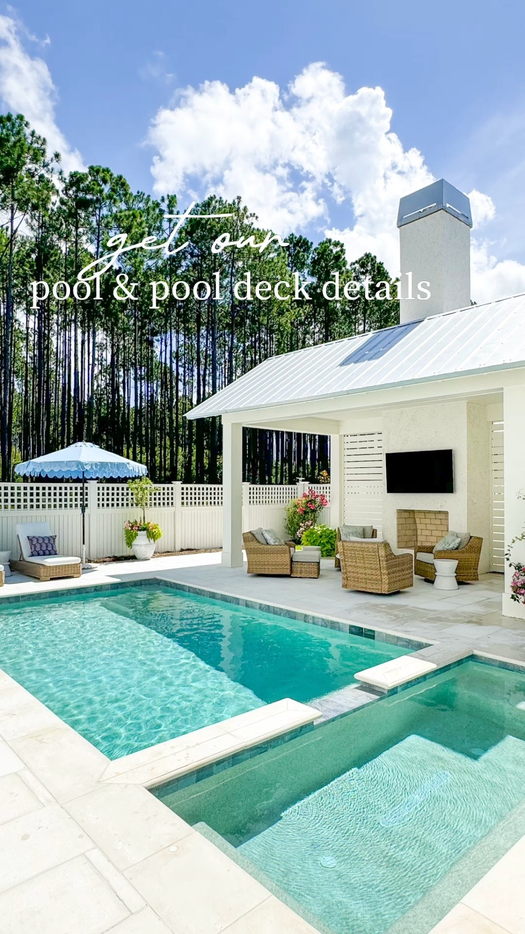 Our outdoor cabana and pool deck featuring woven chaise lounge chairs, light blue double scalloped umbrellas, reversible block print pillows,and concrete style side table!
.
#ltkhome #ltkfindsunder50 #ltkfindsunder100 #ltkseasonal #ltkstyletip #ltksalealert

#LTKHome #LTKSeasonal #LTKSaleAlert