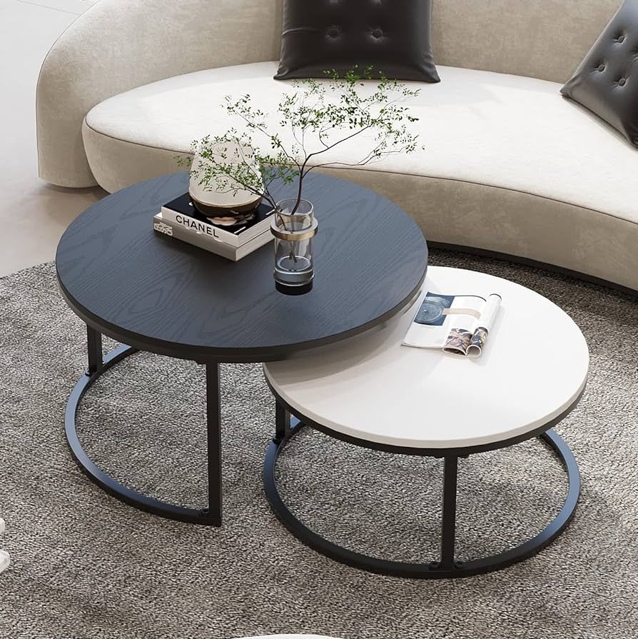 WiberWi Round Coffee Table, Nesting Tables Set of 2, Large : Ø 34.0", Small : Ø 26.0", Modern D... | Amazon (US)