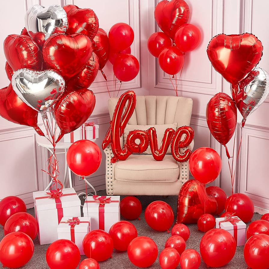 PartyWoo Valentines Balloons, 50 pcs Valentine Decorations, Love Balloons, Heart Balloons, Red Ri... | Amazon (US)