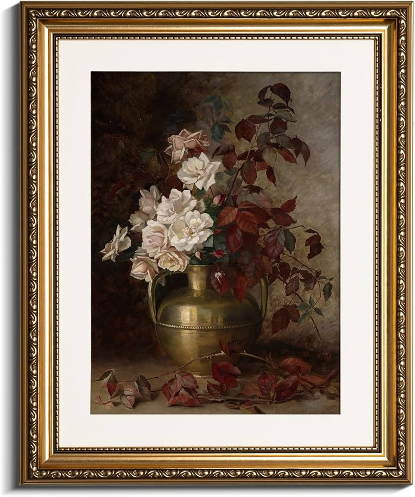 VIYYIEA Gold Framed Floral Wall Art Decor, Living Room Bedroom Rose Bouquet Pictures Retro Wall D... | Amazon (US)