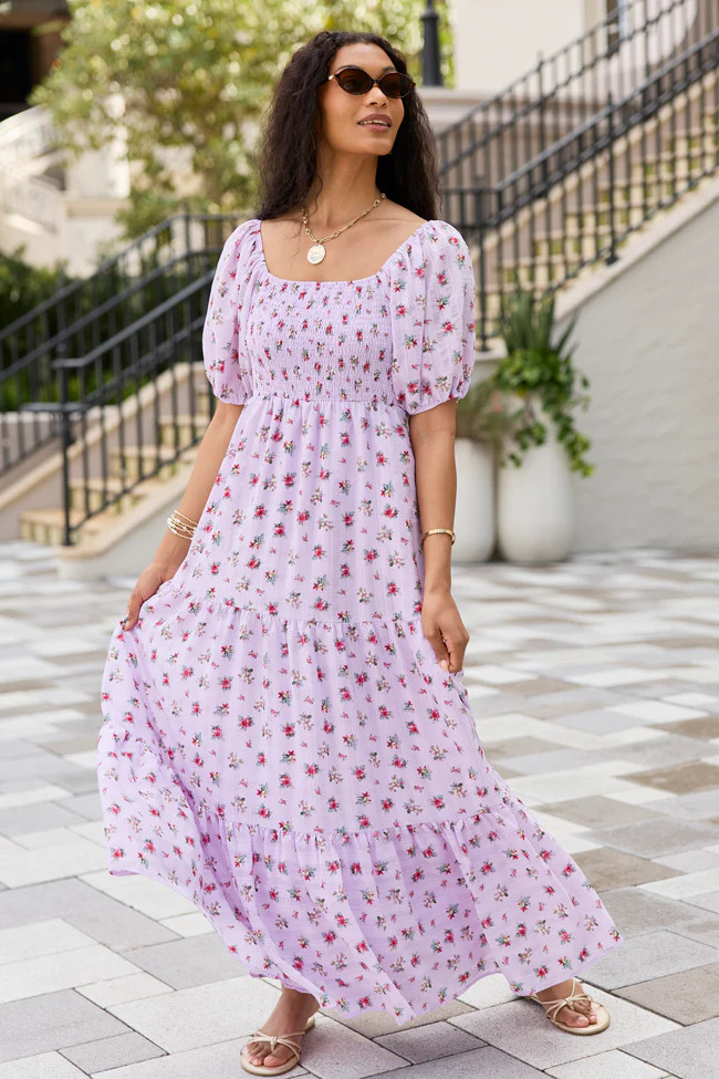 Aurora Lavender Smocked Top Maxi Dress SALE | Pink Lily