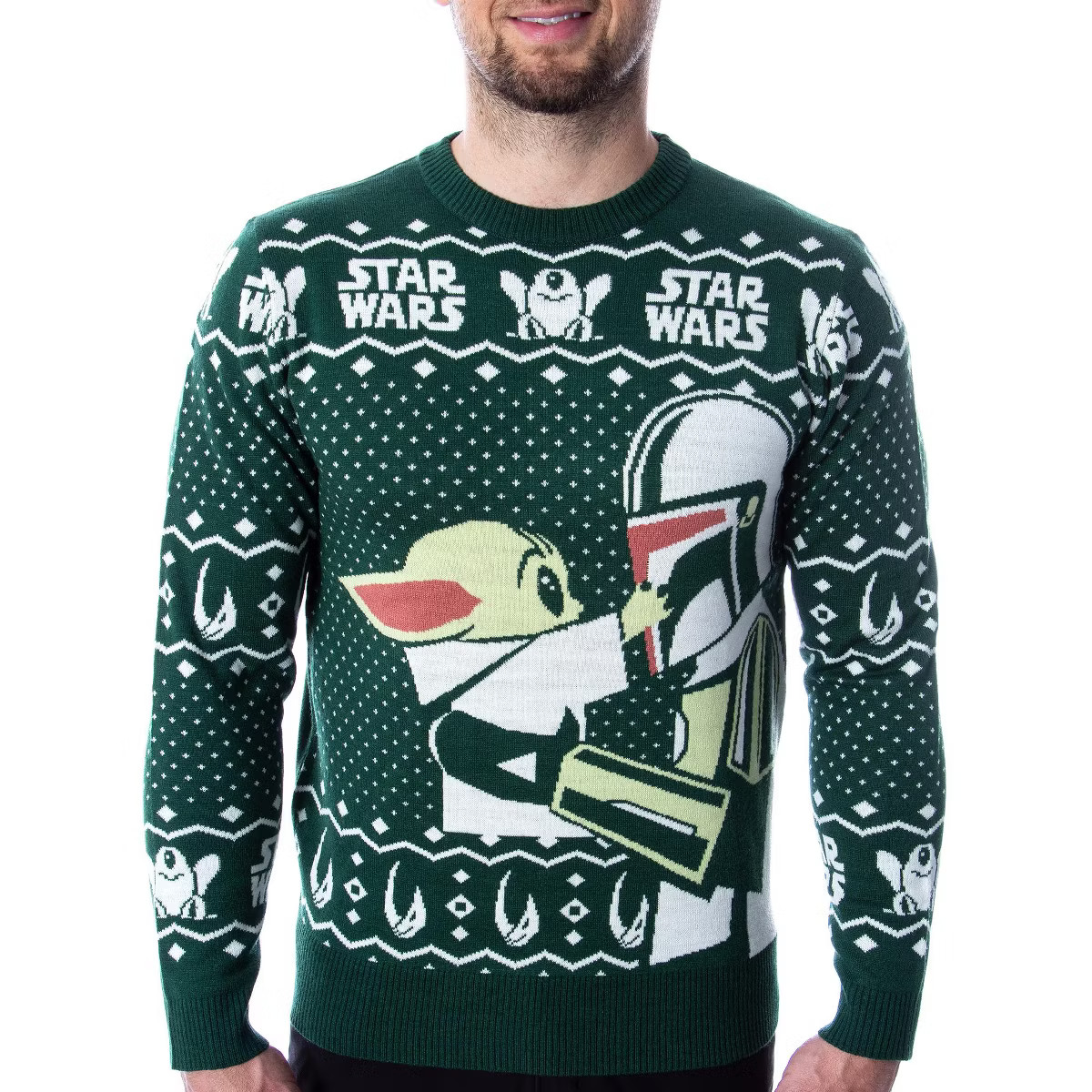 Seven Times Six Disney Star Wars Mens' The Mandalorian Grogu Goodbye Holiday Knit Sweater Green | Target