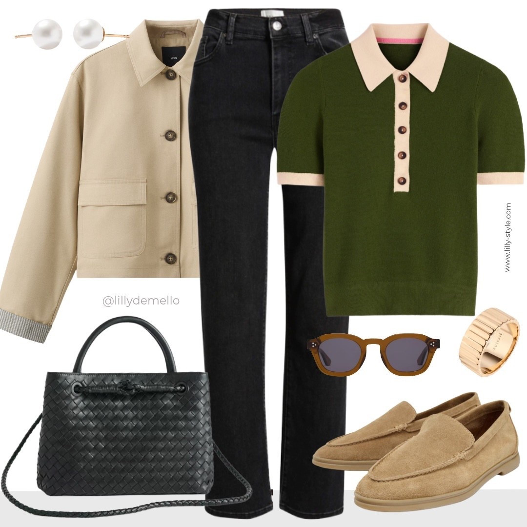 Early spring outfit. 
Eyeing these chic loafers but already have a very similar pair in exact color that go with everything.  
Finally ordered this leather bag in brown - amazing Bottega lookalike for a fraction of the price. 
The ring is so chic and has lifetime warranty (I own a few of their pieces and totally would recommend).  

 