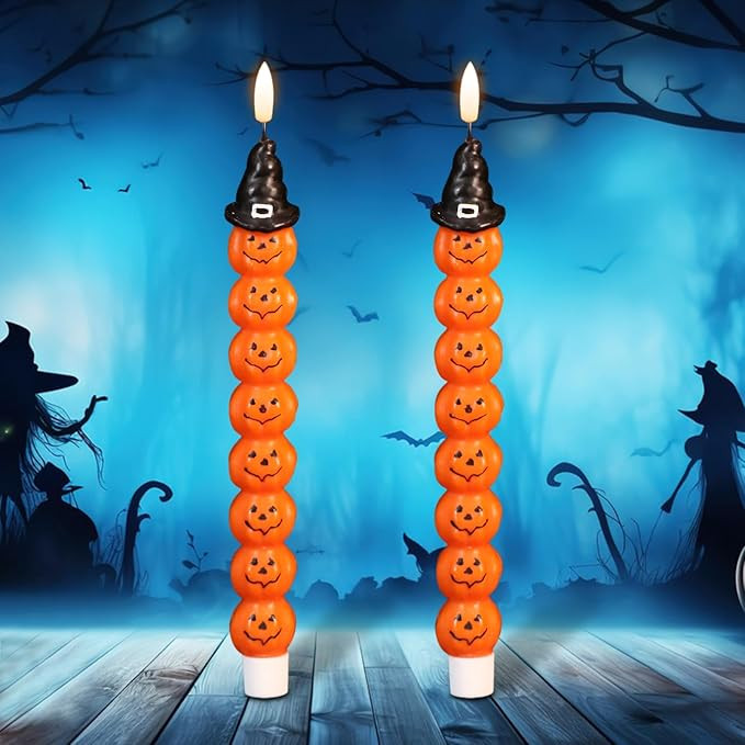 Eldnacele Pumpkin Flameless Taper Candles 6H Timer, Hand Painting Battery Operated Candles Wax 3D... | Amazon (US)